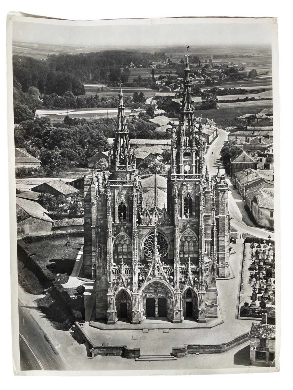 Vintage French Aerial Photo Print L’Epine En Champagne Eglise Church Architecture Lapie Collection 23 Framing Display Photo c1950’s
