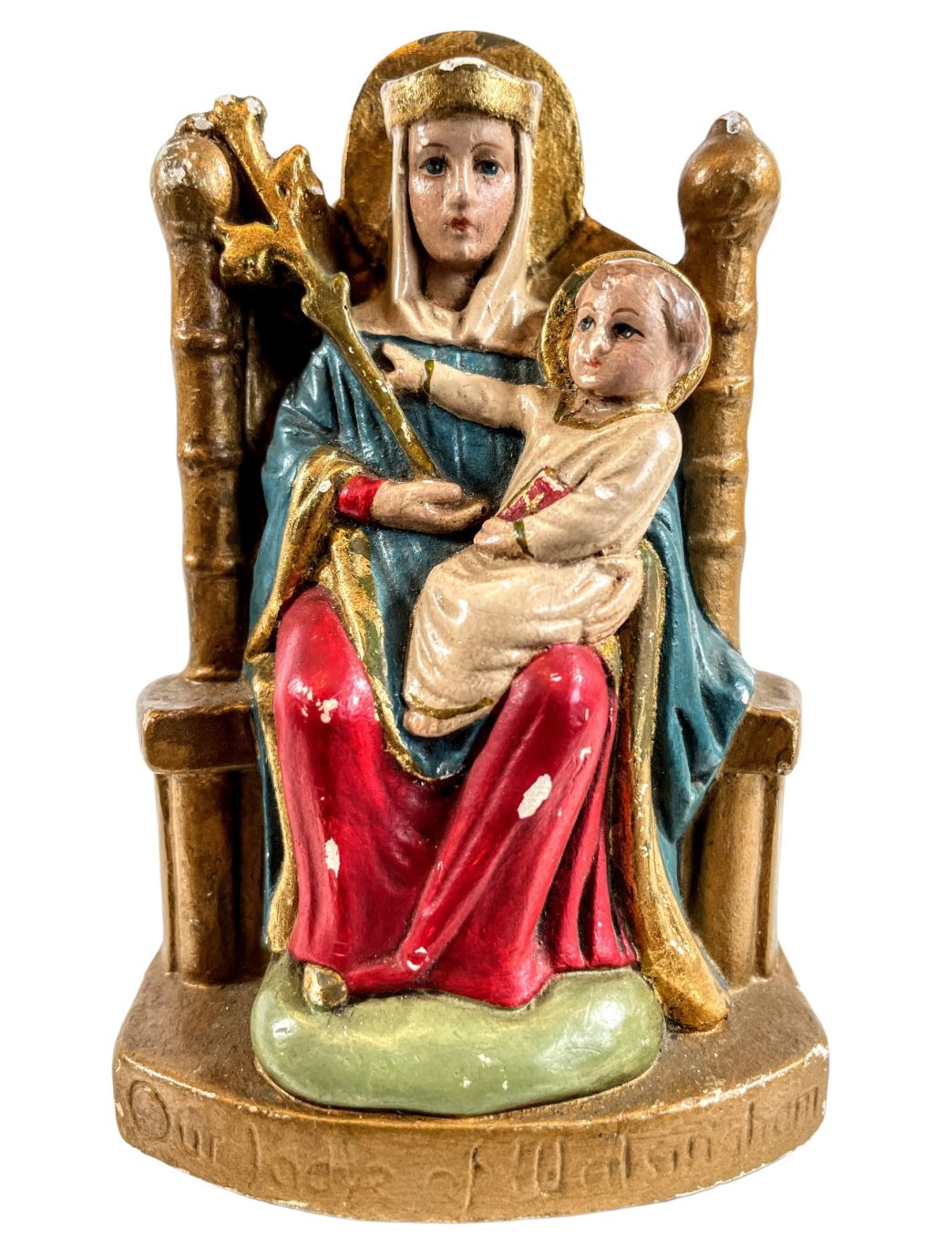 Vintage English Our Lady Of Watsinaham Mary Maria Christ Figurine Damaged Catholic Christian Religious Icon circa 1940-50’s