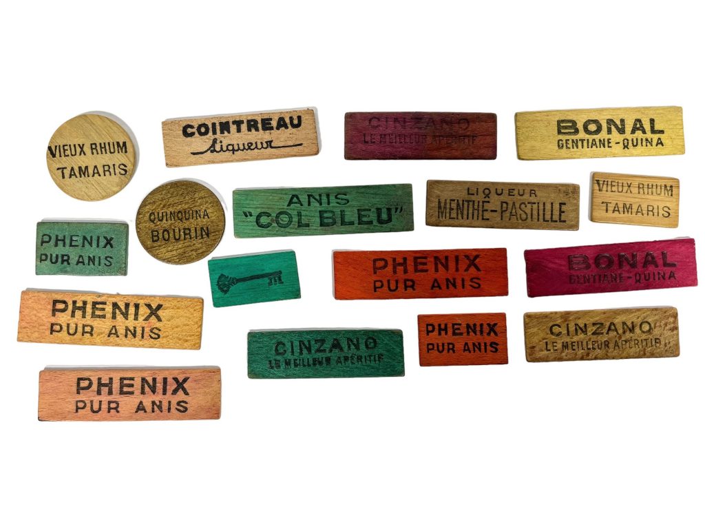 Vintage French Job Lot Of 17 Mixed Colour Wood Wooden Promotional Free Drink Chips Counters Tokens Charm circa 1950-70’s
