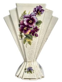 Antique English Staffordshire Vase With Purple Flower Decoration Ceramic Pot Container Storage Display Prop DAMAGED c1910-20’s’s