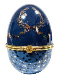 Vintage Ceramic Imitation Faux Faberge Like Display Decorated Egg Ornament Jewellery Ring Box Presentation Case c1980’s