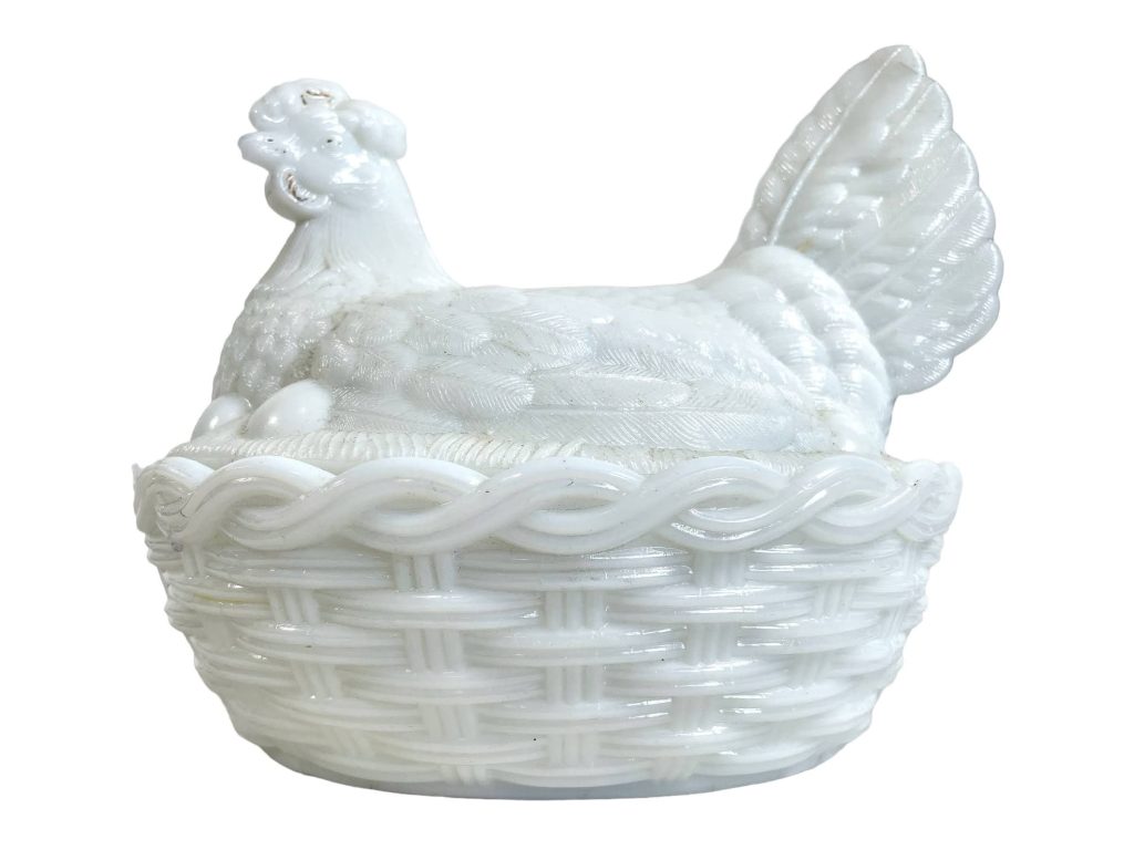 Vintage French White Milk Glass Chicken Egg Pot Bowl Dish Damaged Chipped circa 1960's