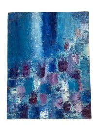 Vintage French Abstract Textured Oil Painting “Following the blues” On Board Damaged circa 1960’s 3