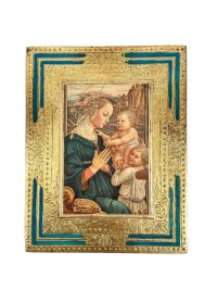 Vintage Italian Florentine Florence Filippo Lippi Vierge et Enfant Print In Ornate Golden Frame Print Gold Painted Frame c1960’s 3