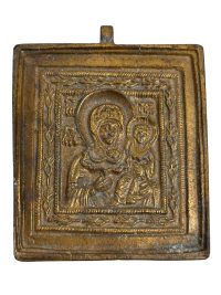 Antique Russian Orthodox Church Bronze Travel Alter Icon Mary With Child Patina Chapel Religious Gift Holy Water c1900’s 3
