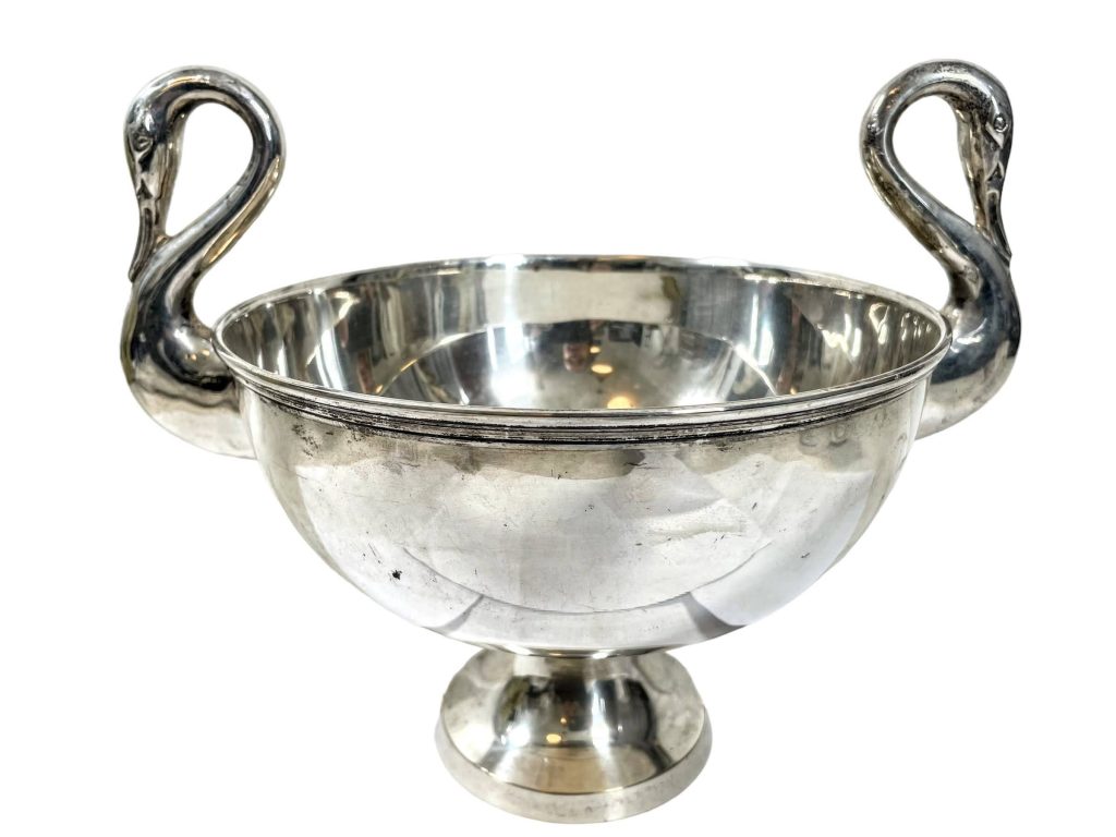 Vintage French Swan Neck Trophy Cup Tureen Dish Bowl Pot Display Traditional France Decor Serving Silver Plated Brass Metal c1980’s