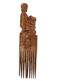 Vintage African Comb Afro Pick Wood Hair Primitive Sculpture Carving Tribal Art Decor Slide Head Accessories c1980-90’s