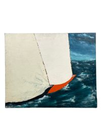 Vintage French “Sail” Acrylic Painting On Canvas Wall Decor Decoration Boat Boats Sailing Sea c1980-90’s