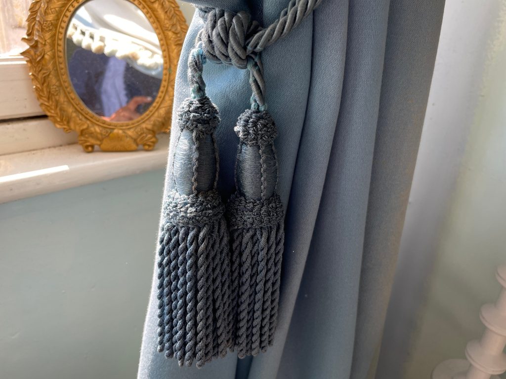 Vintage French Tassels Blue Curtain Pullbacks Embrasse Rideaux Large Classic Curtain Tassel Tie Rope Ribbons 1960’s