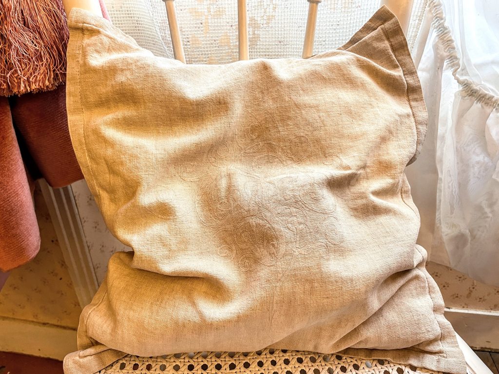 Vintage Natural Square Cotton Linen Portuguese Blend White Cotton Pillow Pillows Bed Chair Sofa circa 1990’s