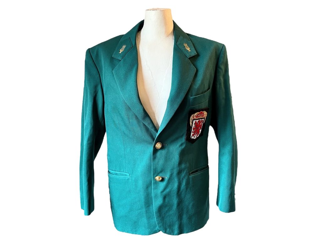 Vintage French Green Music Band Child Jacket Small Vest Jacket Costume Poly Fabric Snap Closing Prop France circa 1990s