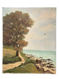 Vintage French Seaside Scenery “Old Rocks” Acrylic Painting On Wood Board Wall Decor Decoration c1950-60’s 3