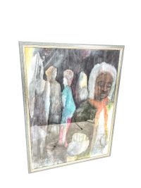 Vintage French Watercolour “Endurance” Framed Glass Fronted Black Woman White Men Signed ES Wall Decor c1991 3