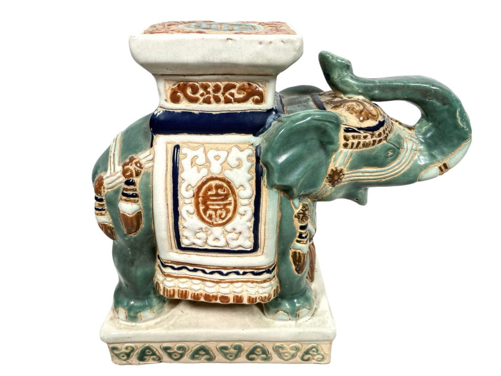 Vintage Chinese Elephant Ceramic Pot Stand Plinth Rest Brown Jade Green Small Vase Pot c1980’s