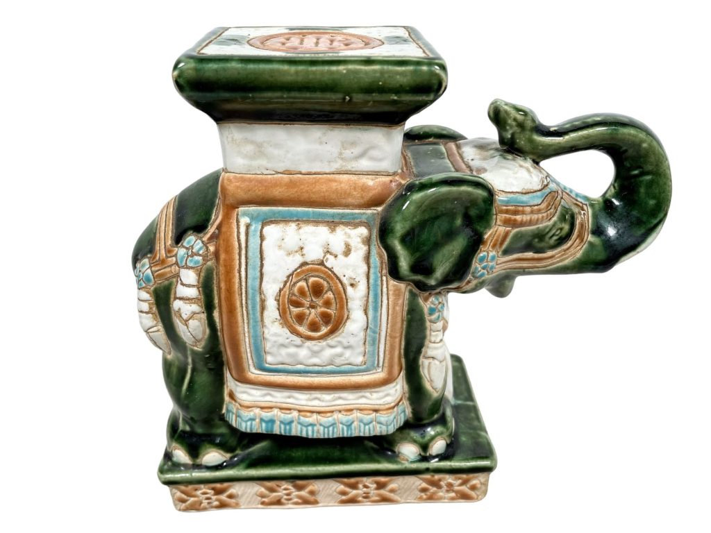 Vintage Chinese Elephant Ceramic Pot Stand Plinth Rest Brown Jade Green Small Vase Pot c1980’s