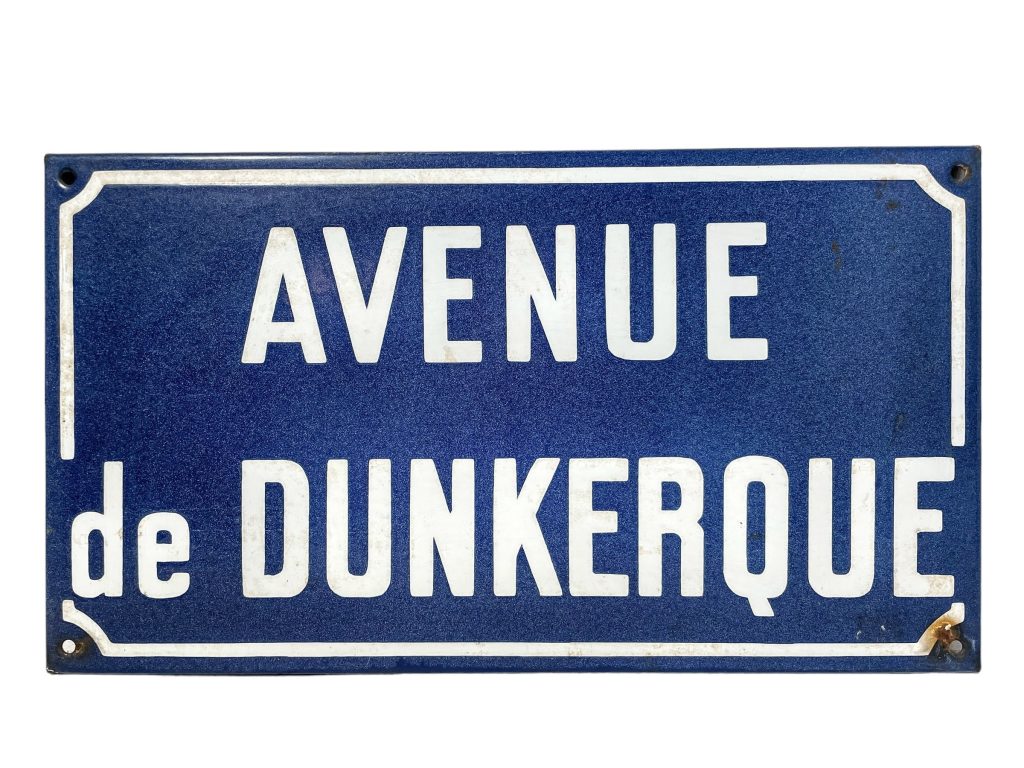 Vintage French Original Iron Enamel Street Sign Avenue de Dunkerque Street Metal Road Display Promotional c1960’s