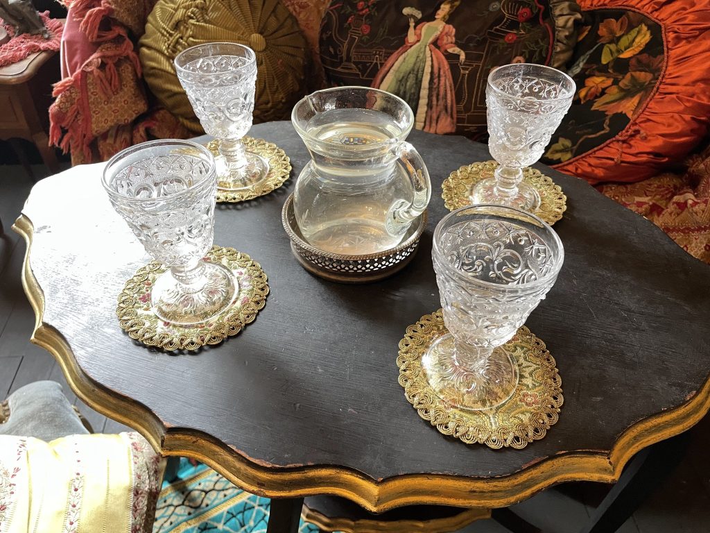 Vintage German Coasters Doilies Flower Decorated Gold Thread Ornate Table Dressing Viscose Tapestry Brocade circa 1970’s