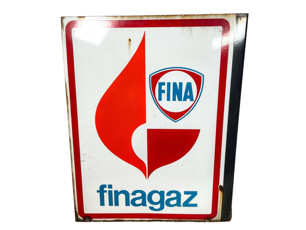 Vintage French Fina Finagaz Double Sided Gas Supplier White Large Commercial Advertising Sign Decoration Man Cave c1980’s