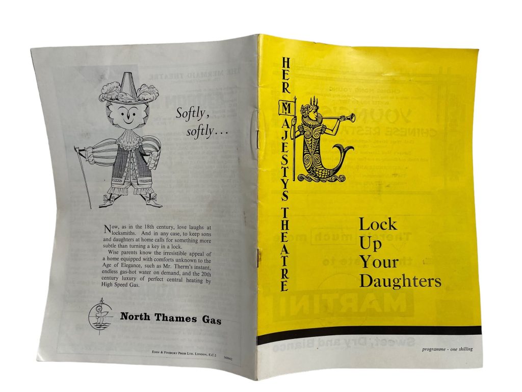 Original Vintage Theatre Program Play Musical Souvenir Lock Up Your Daughters Theatre Collectable Programme 1962