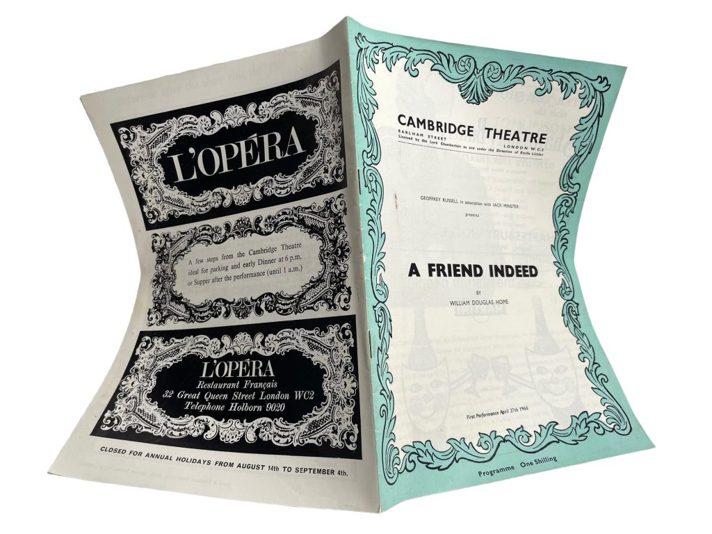 Original Vintage Theatre Program Play Musical Souvenir A Friend Indeed Cambridge Theatre Collectable Programme 1966