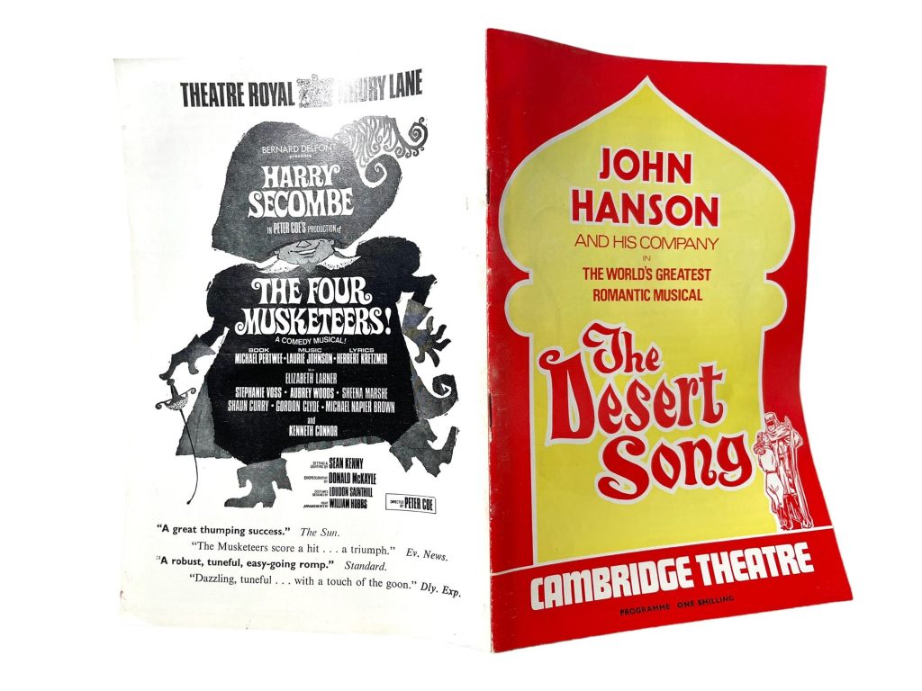 Original Vintage English Cambridge Theatre The Desert Song Program Play Musical Souvenir Collectable Programme circa 1968