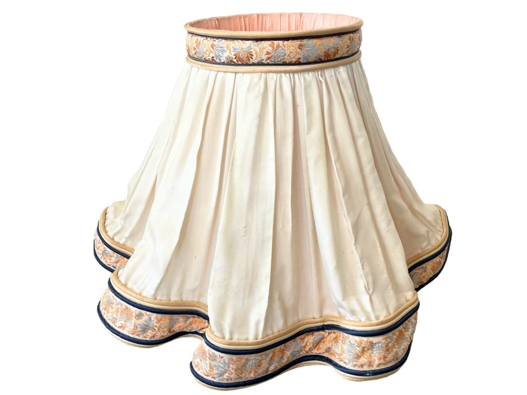 Vintage French Extra Large Draped Cream Pale Pink Flower Trim Finish Lamp Shade Lampshade Floor Light circa 1970-80’s