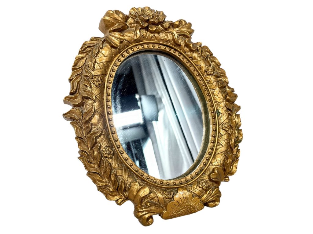 Vintage French Small Antique Resin Reproduction Ornate Gold Wall Hanging Glass Mirror Decorative Cloakroom circa 1990’s