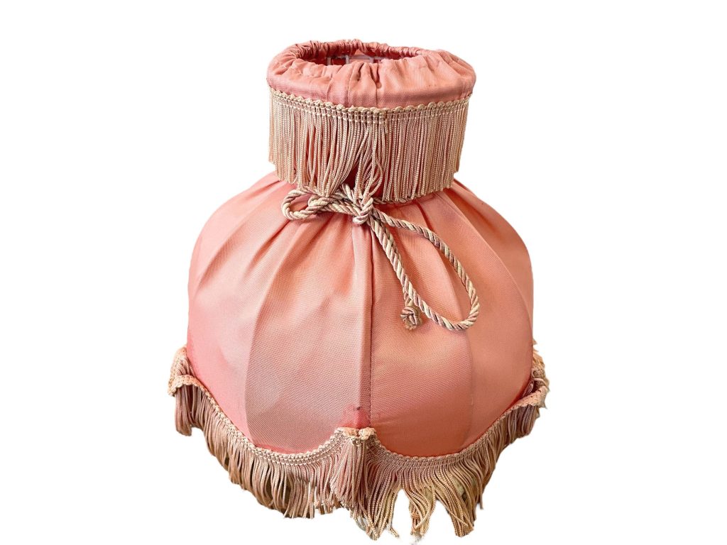 Vintage French Pink Fringe Small Silk Lamp Shade Lampshade Desk Table Light Two Available circa 1960-70’s