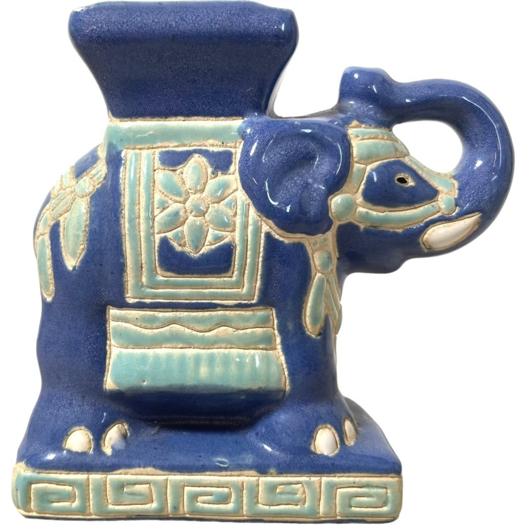 Vintage Small Chinese Elephant Ceramic Pot Stand Plinth Rest Blue Green Small Vase Pot c1970-80’s