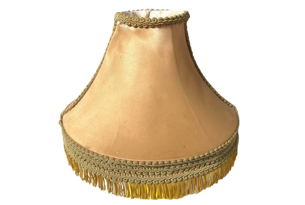 Vintage French Beige Brocade Silk Fringed Lamp Shade Lampshade Desk Table Light circa 1960-70’s