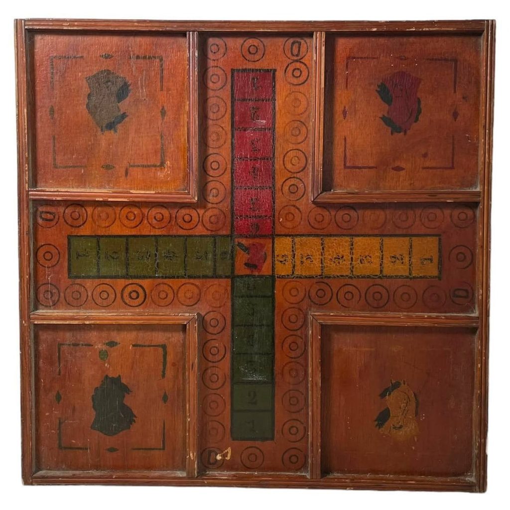 Antique French Wooden Ludo Like Board Game Playing Base Toy Wall Decor circa 1900-20’s