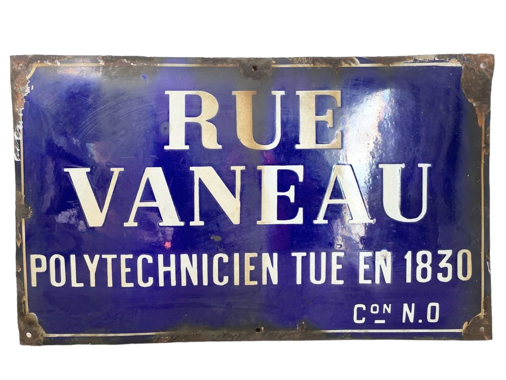 Vintage French Original Iron Convex Enamel Street Sign Rue Vaneau Metal Road Display Promotional c1950’s