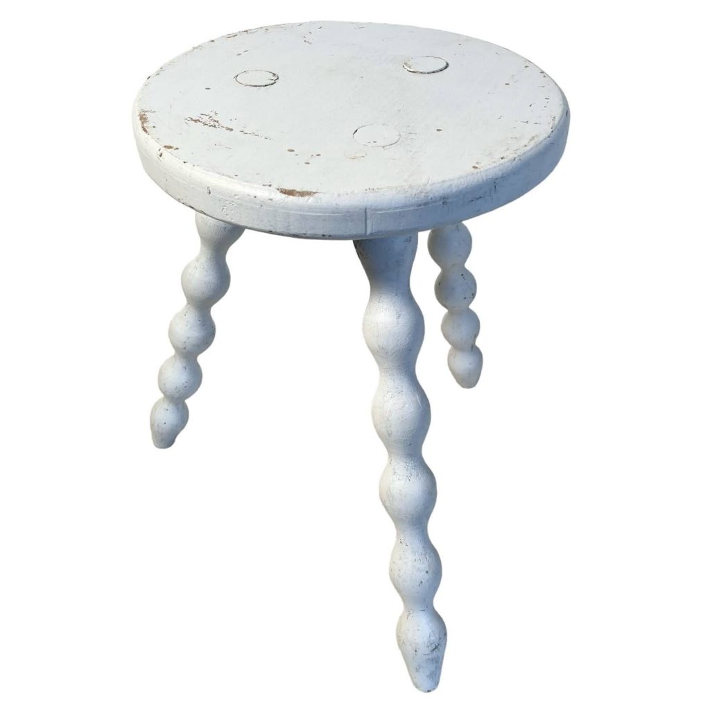 Stool Vintage French Painted Grey Traditional Bobbin Leg Stool Small Stand Plant Stand Rest Plinth Seating Tabouret c1960’s