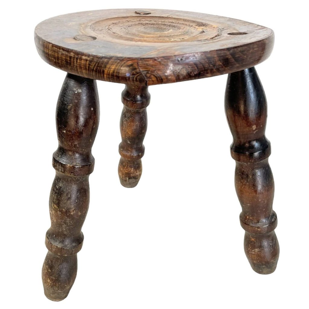 Stool Vintage French Traditional Very Worn Weathered Milking Stool Small Chair Stand Turned Leg Plinth Plant Tabouret c1960-70’s