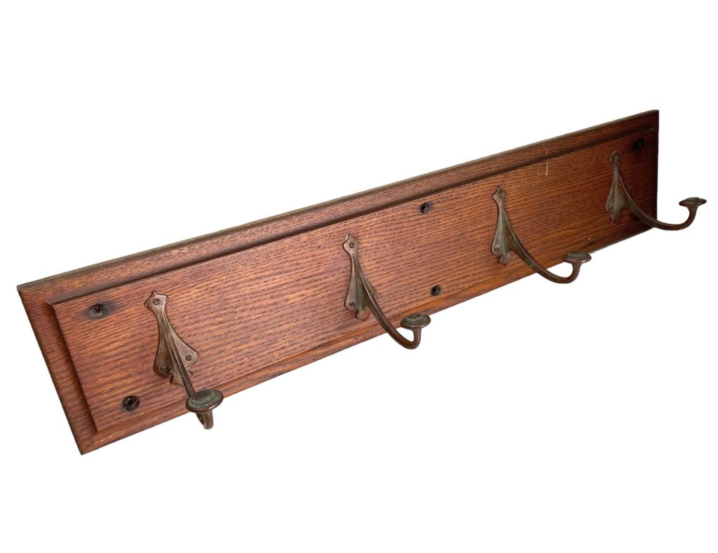 Vintage French Metal Wood Four Hook Coat Rack Hook Hooks Storage Wall Hanging Rustic c1950-60’s