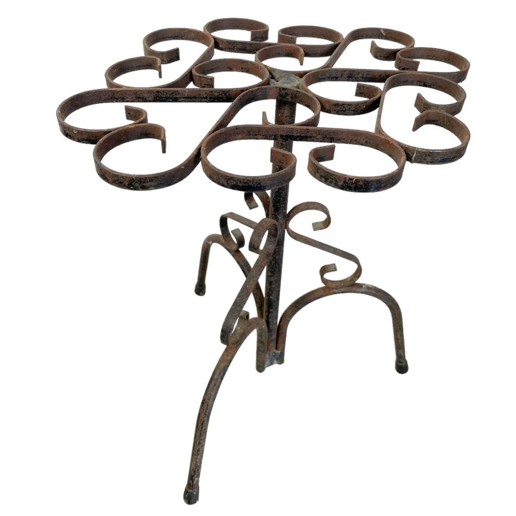 Vintage French Shaped Rusty Iron Plant Pot Stand Pedestal Foot Vase Support Display circa 1970’s