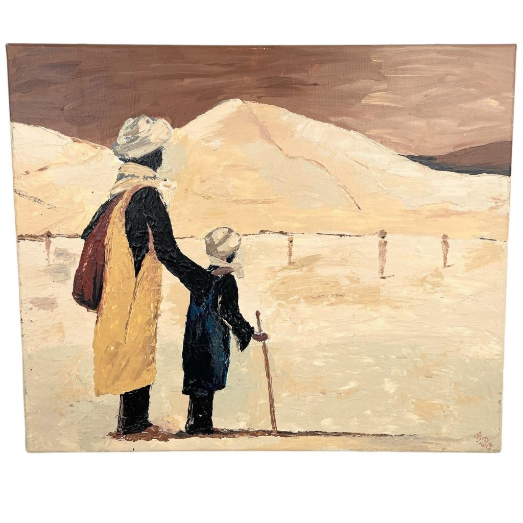 Vintage French Oil Painting “Mon Fils Et Moi” My Daughter and Me On Canvas Signed Arabian Desert circa 2000’s