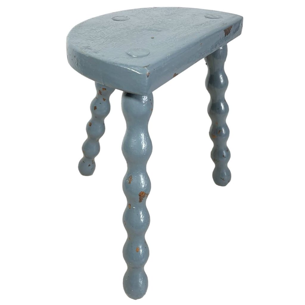 Grey Stool Vintage French Traditional Worn Weathered Milking D Small Chair Stand Bobbin Leg Rest Plinth Seating Tabouret c1960's