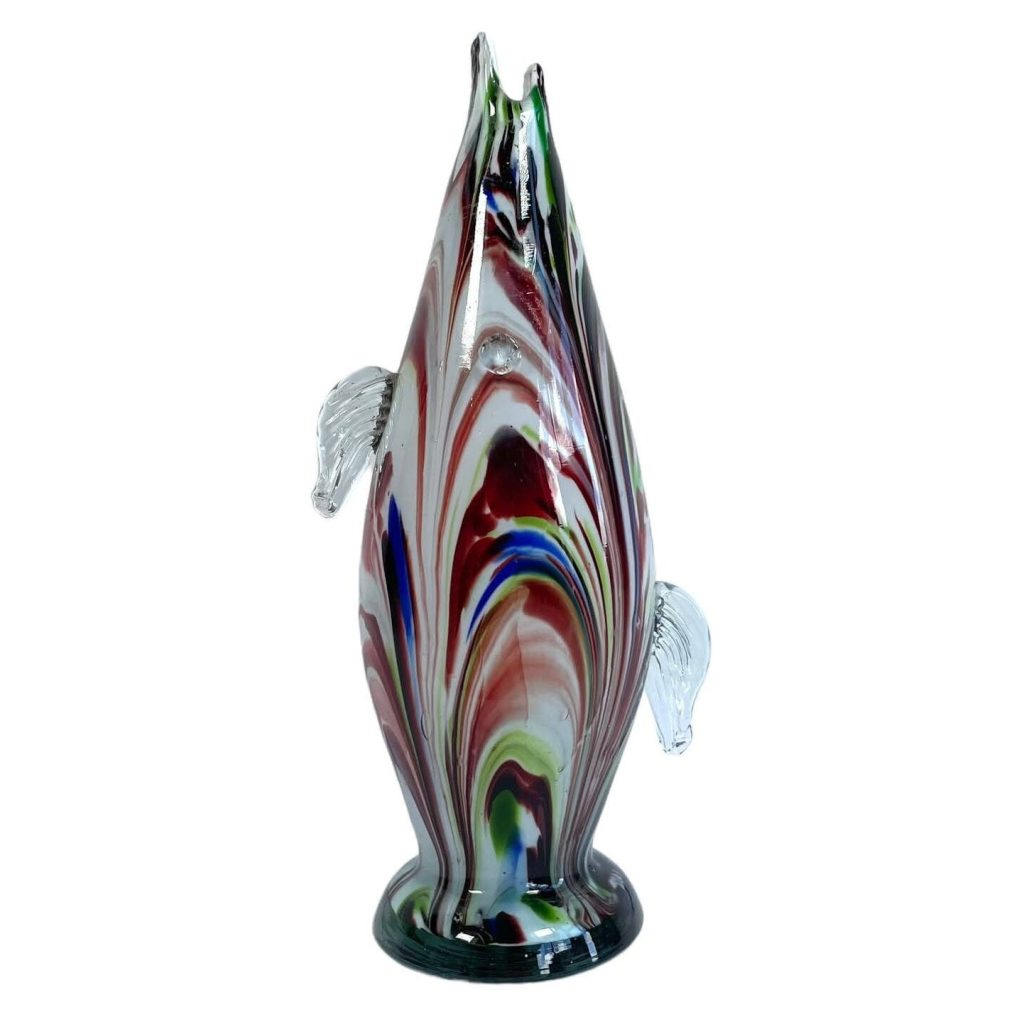 Vintage Italian Murano Glass Fish Vase Flower Stem Storage Display Rainbow Decorative circa 1960-70’s