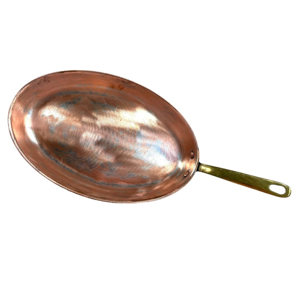 Vintage French Villedieu Oval Copper Brass Handle Fish Frying Pan Griddle Saucepan circa 1970’s