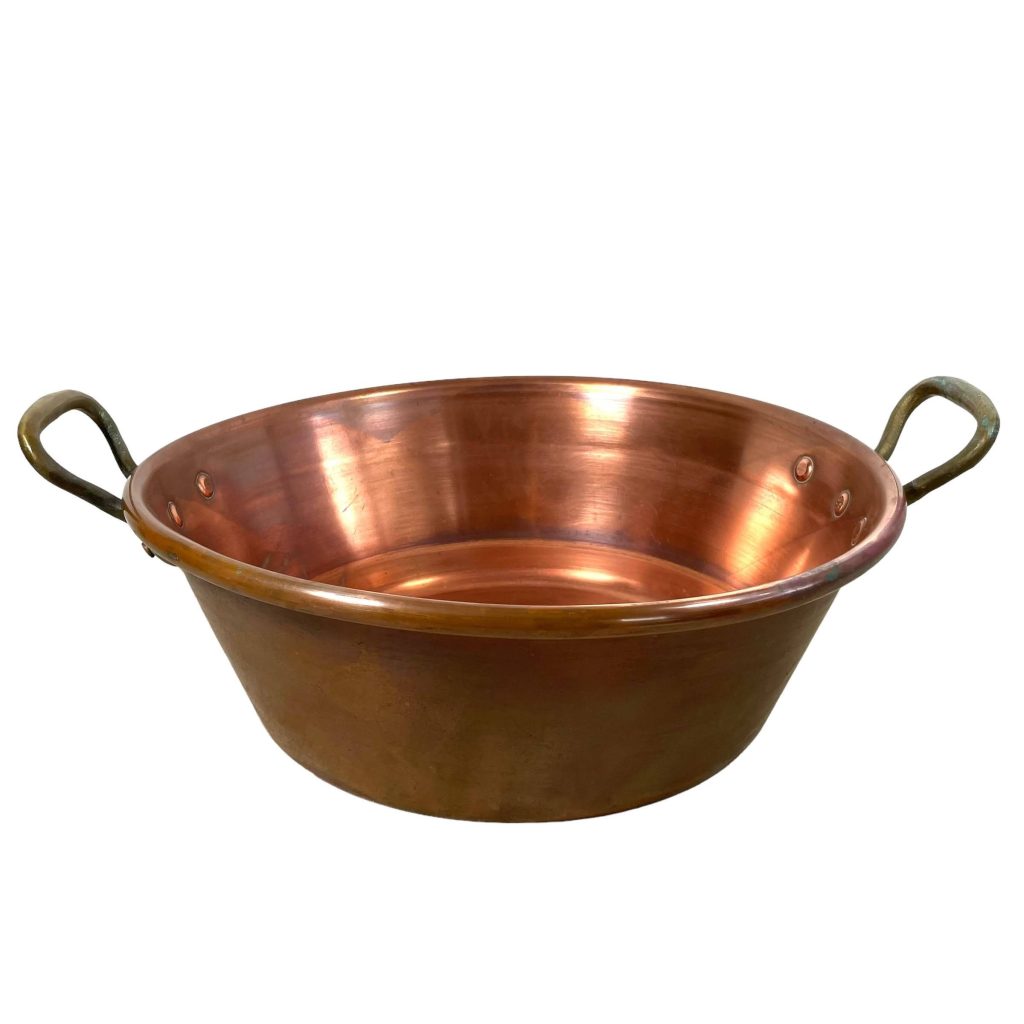 Vintage French Large Copper Metal Hanging Sugar Jam Pan Saucepan Cooking Pot Stove Top Traditional French Kitchen c1960-70’s