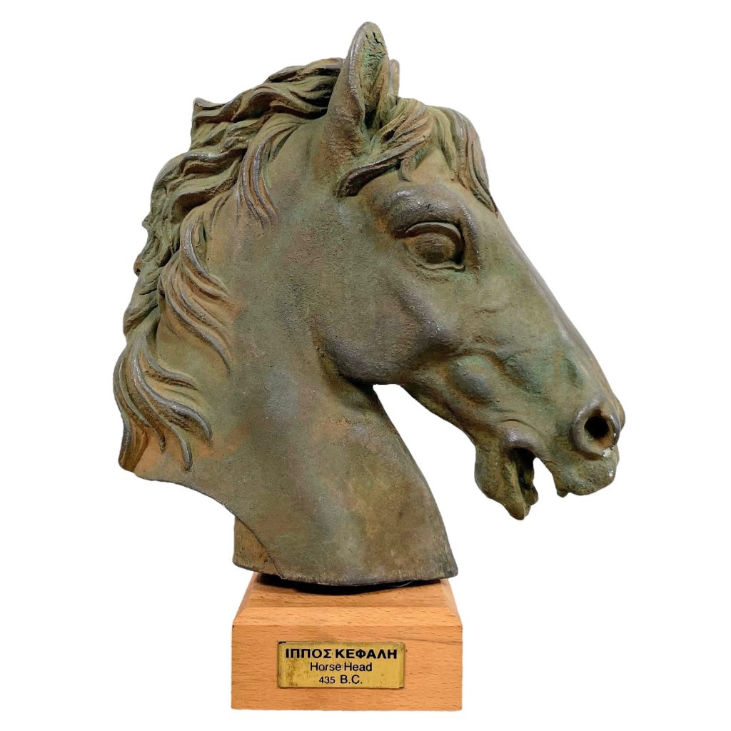 Vintage Greek Horse Head Bronzed Plaster Wood Stand Bust Head Ornament Figurine Display Gift c1980’s