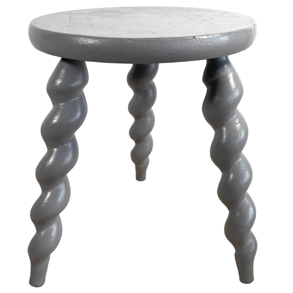 Vintage French Spiral Stand Plinth Plant Display Painted Grey Wooden Wood Kitchen Round Stool Rest Tabouret Small Table c1970-80’s