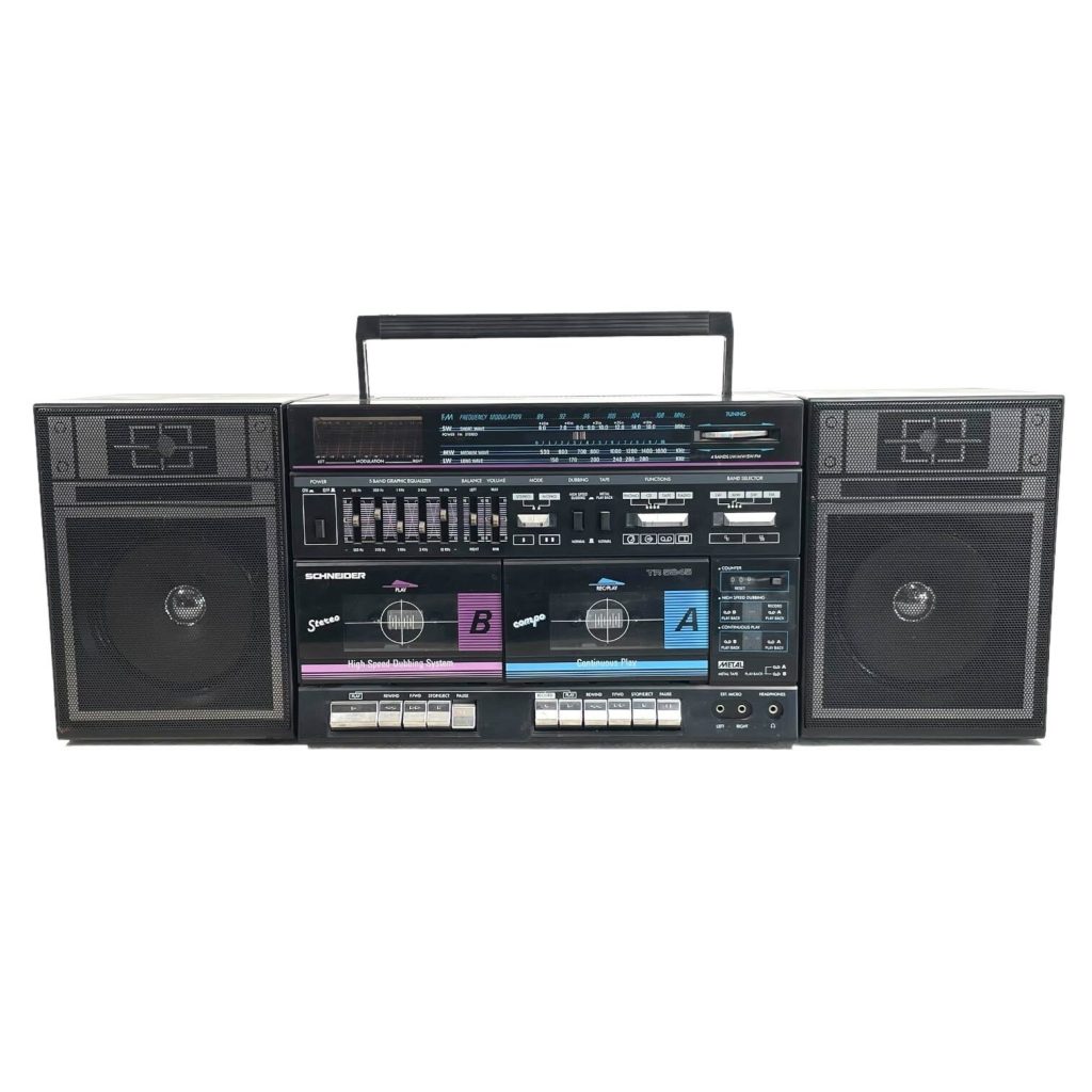 Vintage South Korean Schneider Hifi Twin Cassette Player Stereo Amplifier Portable Radio Hi-Fi Battery Mains circa 1990’s