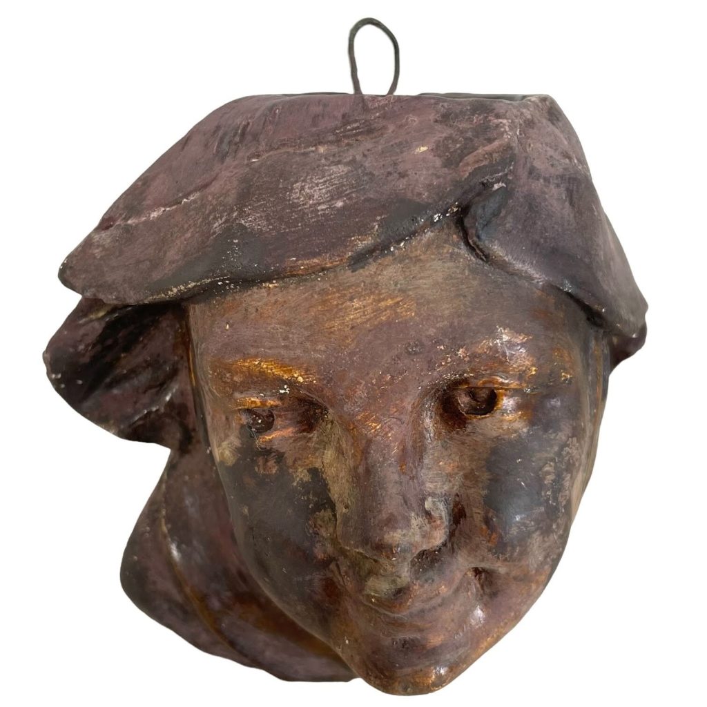 Vintage French Plaster Head Wall Hanging Damage Patina c1910’s