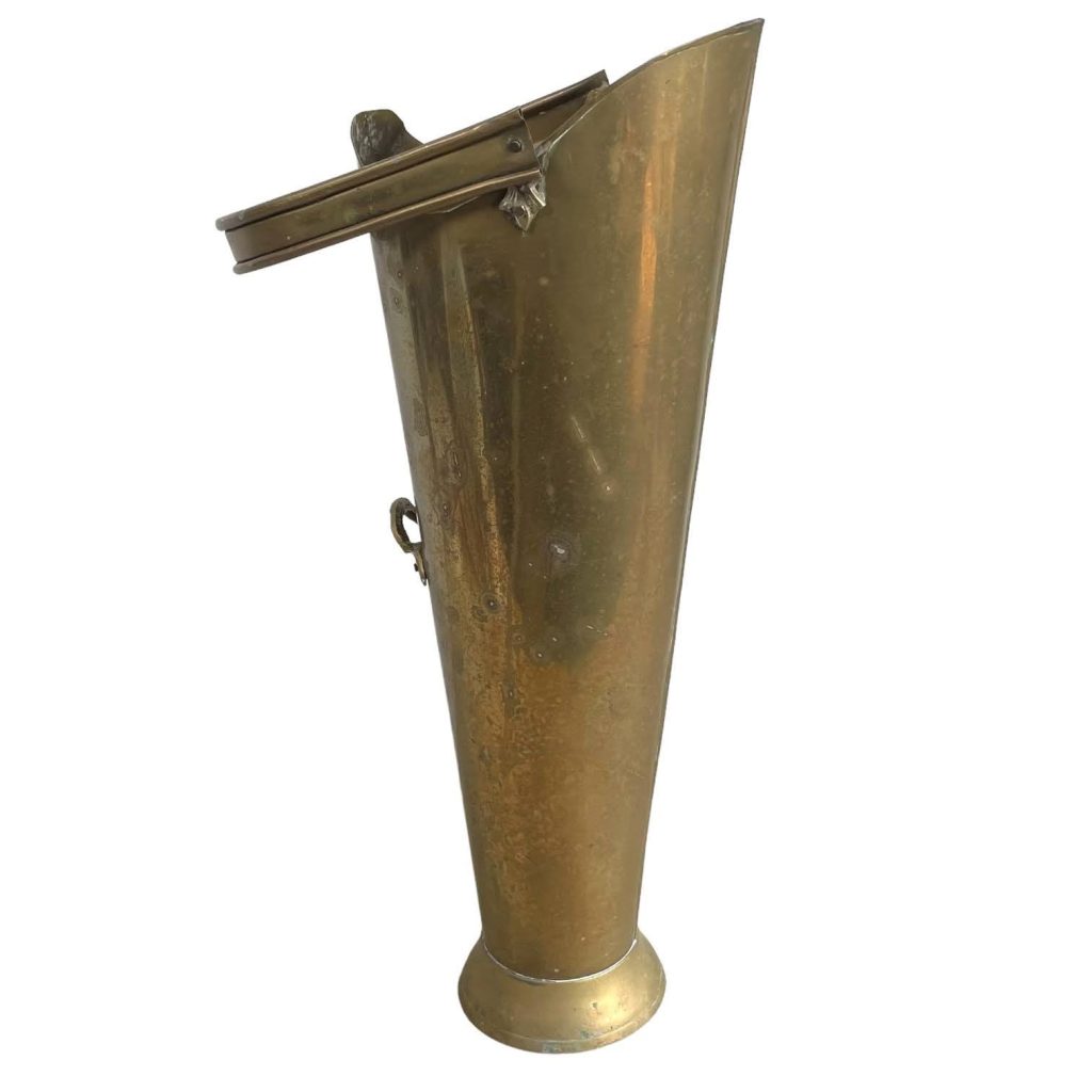 Vintage French Brass Metal Small Umbrella Stick Stand Coal Shuttle Bucket Fireplace Fire Place Furniture c1970’s