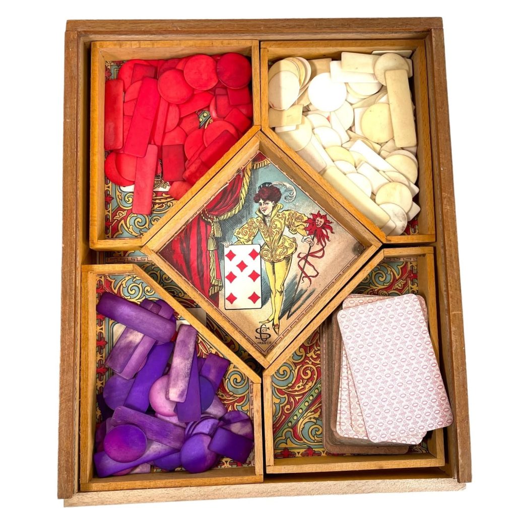 Antique French Token Gaming Chip Card Game Storage Box Chips Counters Tokens Games Gambling Chip c1920’s