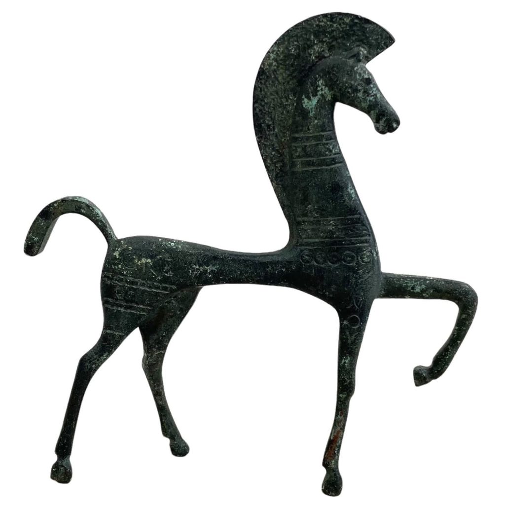 Vintage Ancient Greek Etruscan Greece Horse Sculture Reproduction Bronze Metal Ornament Figurine Display Gift c1970-80’s