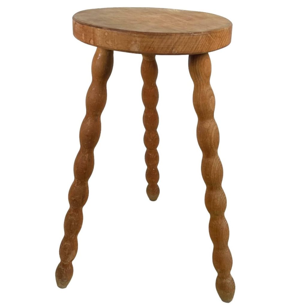 Stool Vintage French Tripod Bobbin Leg Chair Seat Wooden Milking Table Round Shaped Plant Rest Stand Plinth Tabouret c1970’s