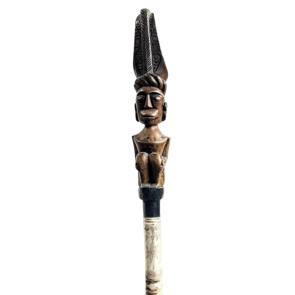 Vintage African Wooden Wood Bone Heavy Walking Stick Cane Aid Man Gentlemans Decor DIsplay Prop Hallway c1960-70’s